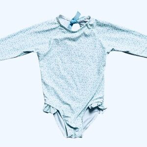 Minnow Floral Long Sleeve Swimsuit with Blue Bow